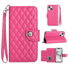Para iPhone 15 Plus, capa carteira com alça de pulso, capa flip de couro com fecho magnético com 7 cartões e 1 compartimento para dinheiro, suporte feminino presente capa de telefone para Apple iPhone