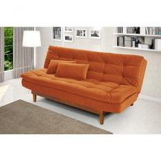 Sofá Cama Dubai 3 Lugares Império Reclinável Casal Pés Madeira Espuma Especial D33 Terracota 174