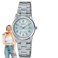Relógio Feminino Casio Vintage Redondo Classico Analógico Prata Pequeno Redondo Resistente Água Casual Social LTP-V002D-2BUDF