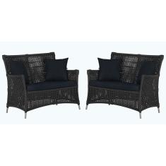 2 Sofás área Externa Igapó Alumínio Fendi Corda Náutica E12 Preto