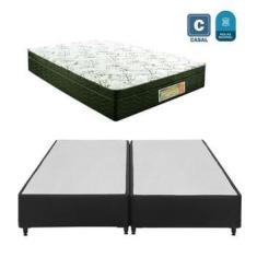 Cama box casal bi partida preto + colchão mola ensacada 138x188x24 Inmetro