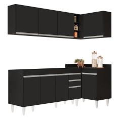 Armário De Cozinha Modulado De Canto Esquerdo 4 Peças Cp49 Balcão Sem Tampo Preto