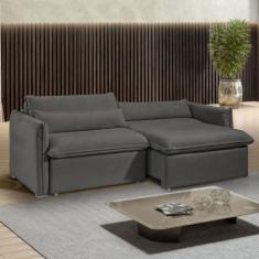 Sofá Cama 3 Lugares Aurora Retrátil Veludo Cinza - Celflex, Cinza, Mod