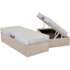 Cama Box Baú Solteiro: Colchão Espuma Herval D28 / AG65 Frontier + Bas
