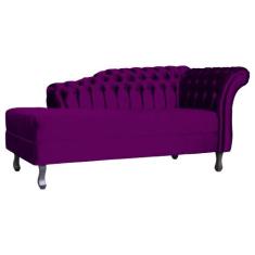 Recamier Decorativo Divã Styllus Lado Esquerdo Veludo Roxo Pés Madeira