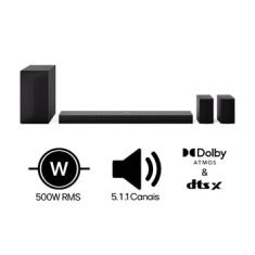 Home Theater Soundbar LG S70TR - Dolby Atmos, 500W RMS, 5.1.1 Canais, DTS X, Caixas Traseiras, AI Sound Pro, WOW Sinergy, Bluetooth 5.1, HDMI - S70TR