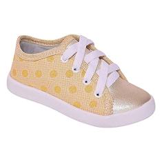 Tênis Infantil Menina Cadarço Bolinhas Amarelo