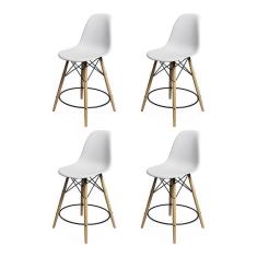 Kit 4 Banquetas Eames Eiffel De Madeira Assento Branco - Cor: Branco