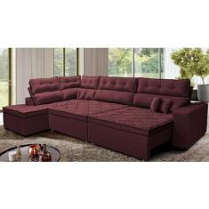 Sofá de Canto Retrátil e Reclinável Esquerdo 3,40x2,36m Molas Cama Inbox Espanha Velusoft Vinho