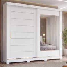 Guarda Roupa Casal com Espelho e Pés 2 Portas de Correr 8 Gavetas Florença Slide Panan