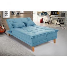 Sofá Cama Berlim 3 Lugares Pés De Madeira Reclinável Confortável Império Azul Turquesa 362