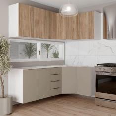 Cozinha Modulada 6 Peças sem Tampo sem Rodapé 3 Aéreos e 3 Balcões Ipanema Cabecasa Madeiramadeira Cinza Trama/Acácia