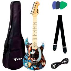 Guitarra Infantil Profissional Phx Marvel Capitão America Kids C/ Acessórios
