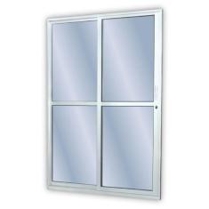 Porta de Alumínio de Correr 210x140cm 2 Folhas 1 Fixa com Vidro Liso Temperado Mgm Branco