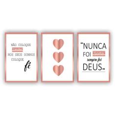 Kit Placas Quadros Decorativos Sala 3 20X30 Religioso Nunca Foi Sorte 