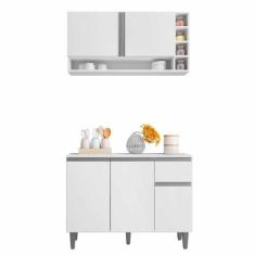 Balcão de Pia e Aéreo Cozinha Vanessa 105cm Branco 1923 Sem Tampo AJL 