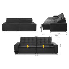 Sofá Retrátil e Reclinável 4 Lugares com Molas 2,70m Duda Suede Cinza Adonai Estofados