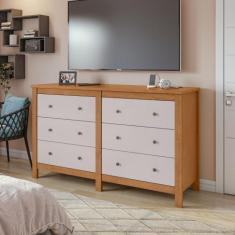 Cômoda Horizontal 6 Gavetas Maggiore New Lopas, Amendoa Clean/Off whit