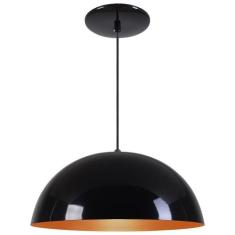 Pendente Meia Lua 40cm Luminária Alumínio Preto Brilhante C/ Cobre - R