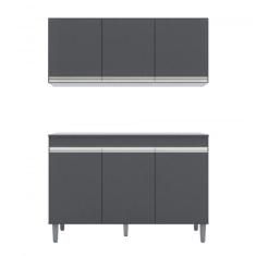 Balcão Gabinete Manu 120 Cm C-tampo E Armário Aéreo Andreia 120cm Cinza