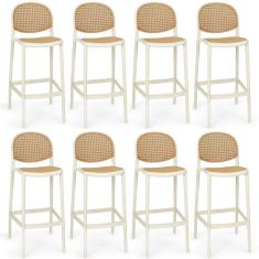 Kit 8 Banqueta Alta Com Encosto Roma Em Polipropileno - Nude