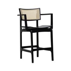 Banqueta Alta Bistrô Apollo Com Braços Encosto Telinha Natural E Assento Anatômico - Preto Madeira
