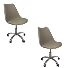Kit 2 Cadeiras Office Base Cromada Com Rodizio Giratória Saarinen Bege