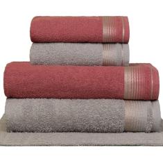 Jogo de Toalhas Gigante 5 Peças 340g/m2 100% Algodão Sublime (Gris + Terracota)