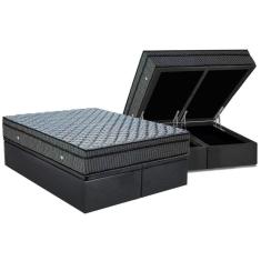 Cama Box Baú King: Colchão Molas Ensacadas Ortobom Orthotel Luxo + Base Crc Suede Gray (186x198)