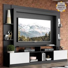 Rack Estante c/ Painel e Suporte TV 65 e 2 portas Oslo Multimóveis Preto/Branco