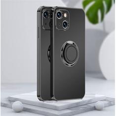 Capa macia fosca quadrada fosca de luxo para iphone 14 13 12 11 pro xs max mini se x xr 7 8 plus suporte de anel de metal tampa traseira, preto, para iphone se 2020