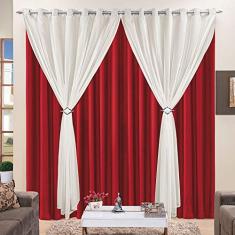 Cortina 2 Mts Sala Quarto Voal com Microfibra para Varão Vermelha Barata