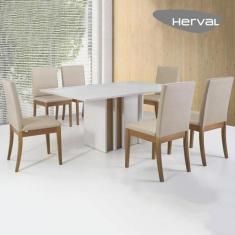 Conjunto Mesa De Jantar Com 6 Cadeiras Herval Vic, Off White