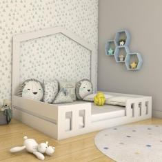 Cama Casal Infantil com Casinha Montessori Play Timber Branco