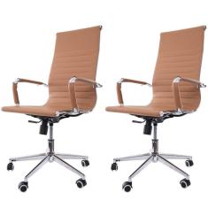 Kit 2 Cadeiras De Escritório Alta p/120Kg Caramelo