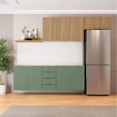Cozinha Modulada 4 Peças sem Tampo 2 Aéreos e 2 Balcões 2 Portas Ipanema Cabecasa Madeiramadeira Verde/Amadeirado