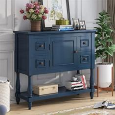 Armário de armazenamento moderno, buffet com detalhes de madeira, armário de armazenamento, mesa de console, mesa de sofá com 4 gavetas, 1 armário e 1 prateleira para cozinha, escritório, quarto,