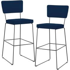 Kit 02 Banquetas Para Cozinha Sala De Jantar Base Em Aço Allana L02 Suede Azul Marinho