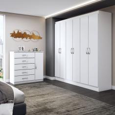 Guarda-Roupa Casal Aurora 6 Portas 2 Gavetas com Cômoda 1 Portas 5 Gavetas Branco - Panorama Móveis