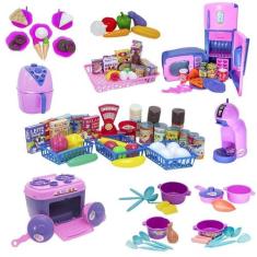 Super Kit Cozinha Infantil Eletro Mercado Comida Fogão 108Pç - Altimar