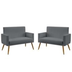 Kit 2 Poltronas Namoradeiras Nina Com Rodapé Sued Cinza Aradecor