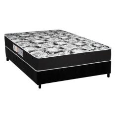 Cama Box Casal: Colchão Espuma D45 Luckspuma Gran Luck Black + Base Crc Suede Black(138X188)