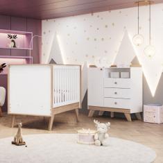Quarto de Bebê com Cômoda 3 Gavetas e Berço 3 em 1 Lola Henn