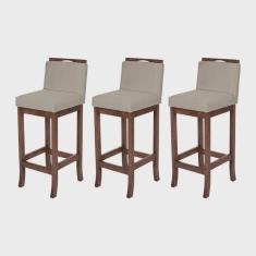 Kit 3 Banqueta Alta em Madeira Maciça