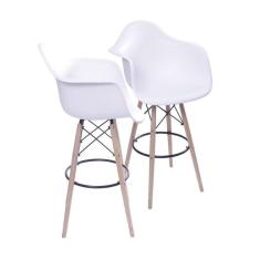 Kit 02 Banquetas Boxbit Dkr Pp Com Braço Branca Base Madeira