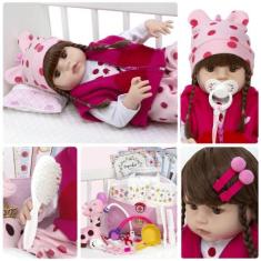 Boneca Bebe Reborn Girafinha Silicone 25 Itens com Bolsa - Cegonha Reb