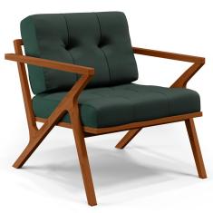 Poltrona Decorativa Sala de Estar com Cintas de Corano Laís B04 Linho Verde Musgo - Lyam Decor