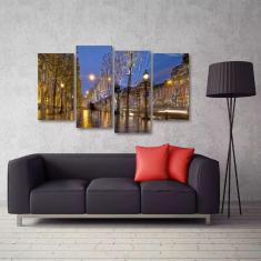Quadro Paris Paisagem Interiores Sala Em Tecido 4 Peças