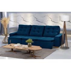 Sofá Modular 6 Lugares 3.05M Retrátil E Reclinável Azul