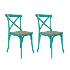 Conjunto 2 Cadeiras de Cozinha Katarina Azul e Bege New Green